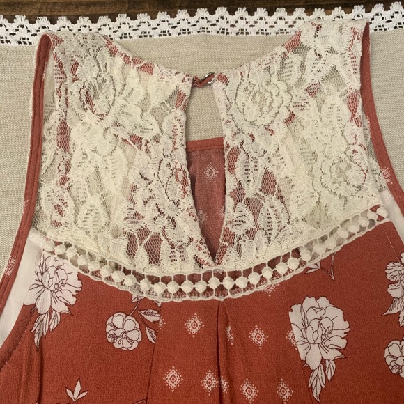 Altar'd State Patchwork Lace White and Rust Mini Dress - Picture 7 of 8